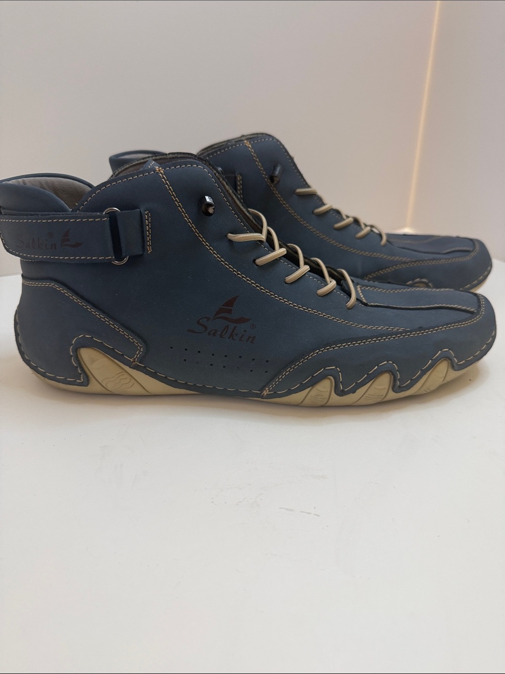 Salkin Men’s Blue Casual High Top Sneaker EU 45 US 11-11.5 Lace Up Walking Shoes
